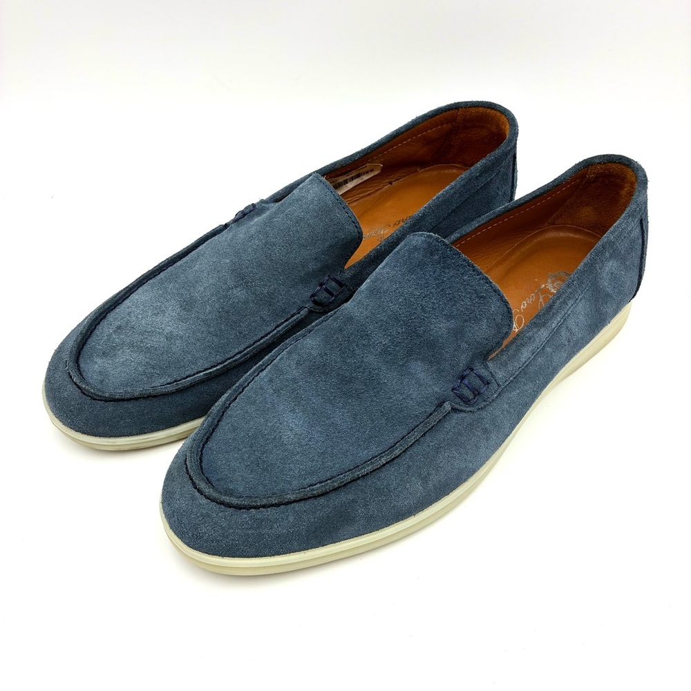 Loro Piana Summer Walk Blue Suede Men's Lofers, Size 41